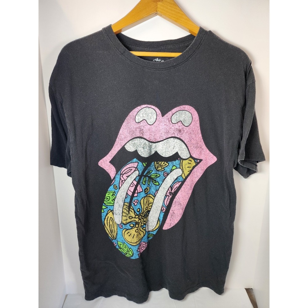 The Rolling Stones Floral Tongue Graphic T-Shirt Black Cotton S/M Bravado